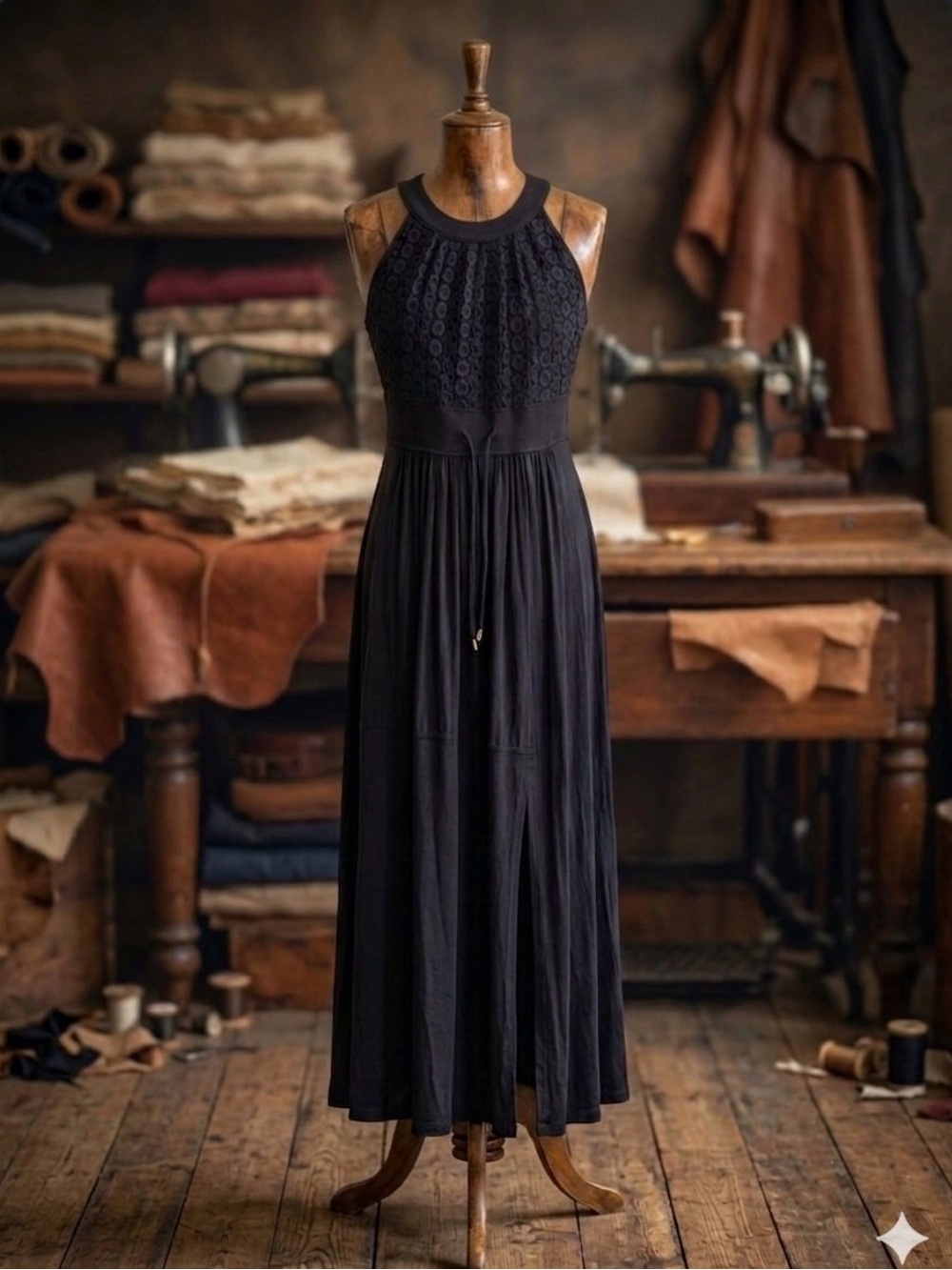 Calvin Klein Black Crochet Lace Bodice Halter Maxi Dress Size 10
